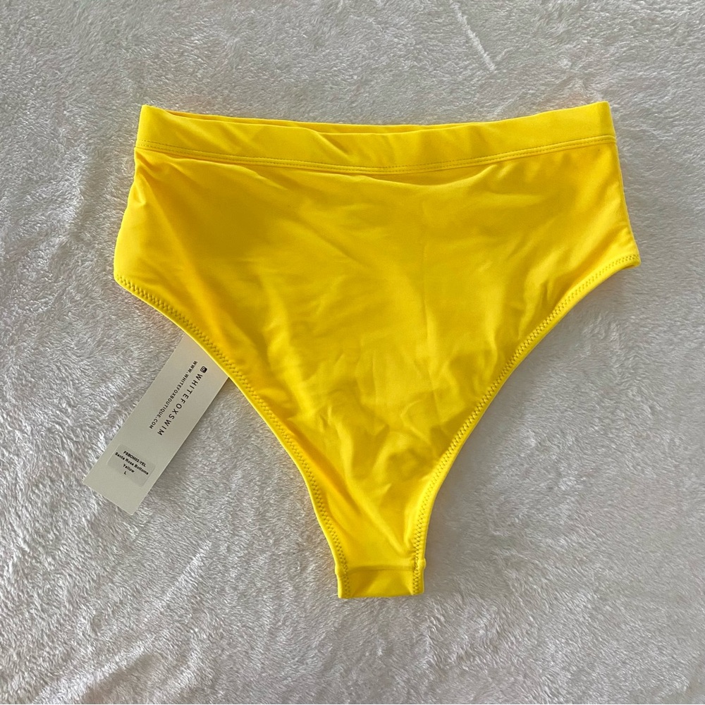 White Fox Boutique Swim Yellow Bandeau Top and High Waisted Bikini Set - Picture 5 of 6